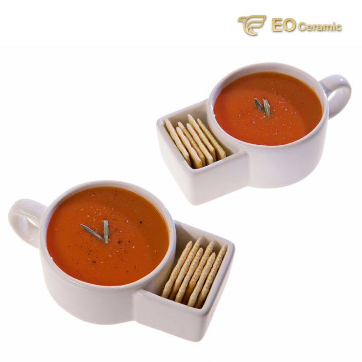 Ceramic Soup Mug with Cracker Place