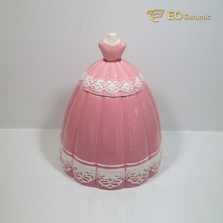 Pink Dress Ceramic Cookie Jar