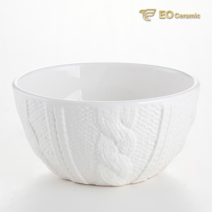 Round Embossed Ceramic Mixing Bowl