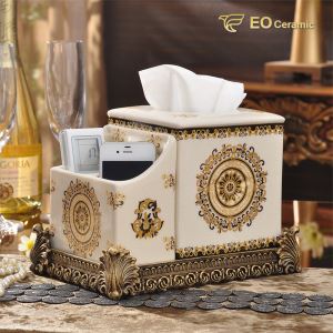 Luxury Ceramic Tissue Box With Storage