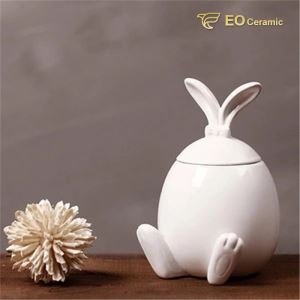 White Rubbit Ear Ceramic Candy Jar