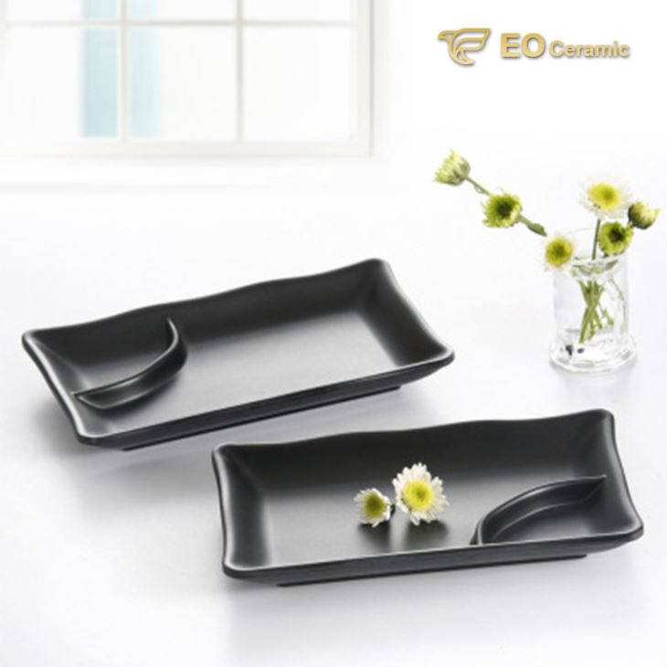 Black Matte Imitation Porcelain Rectangular Two Dishes